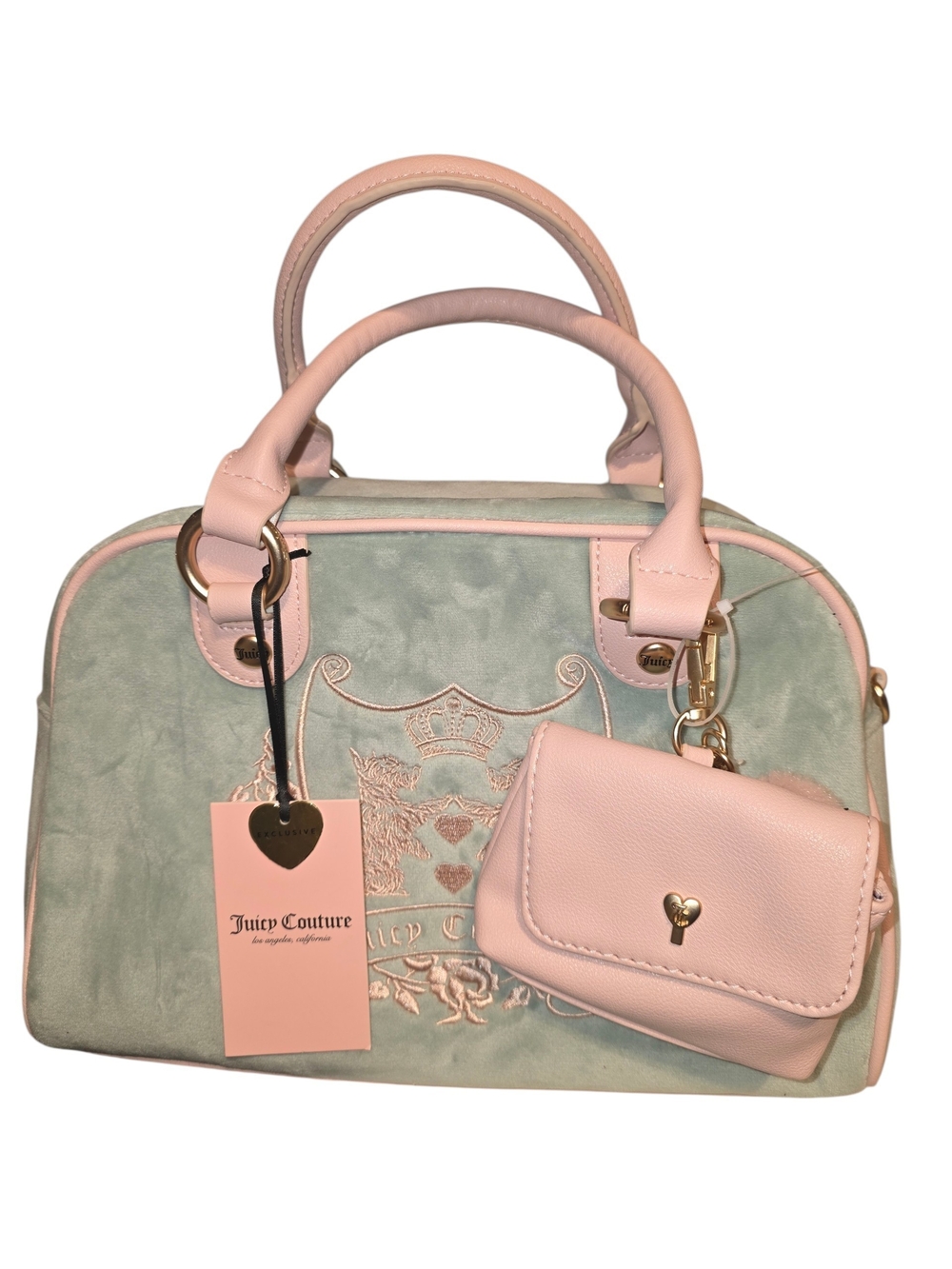 Juicy Couture New Love Chapter Pink & Mint Embroidered Satchel Bag